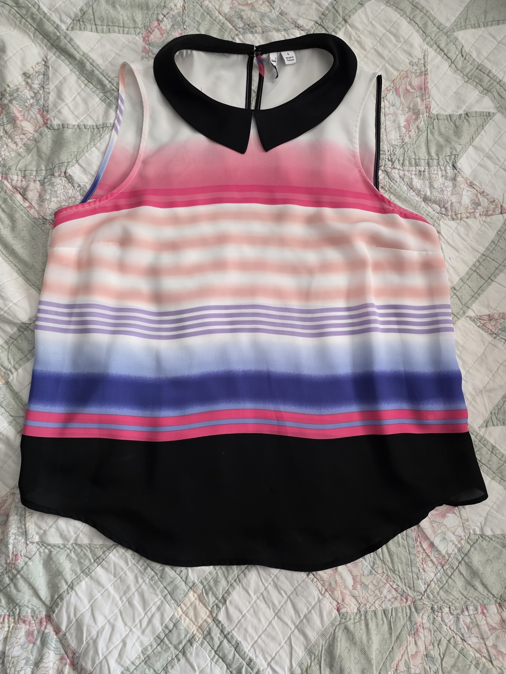 Elle Multicolor Striped Sleeveless Top with Black Peter Pan Collar